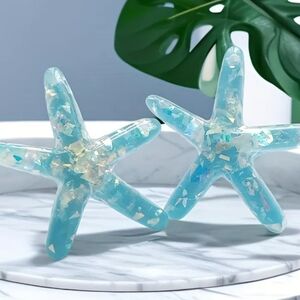 Blue Resin Starfish Shaped Earrings. NWT